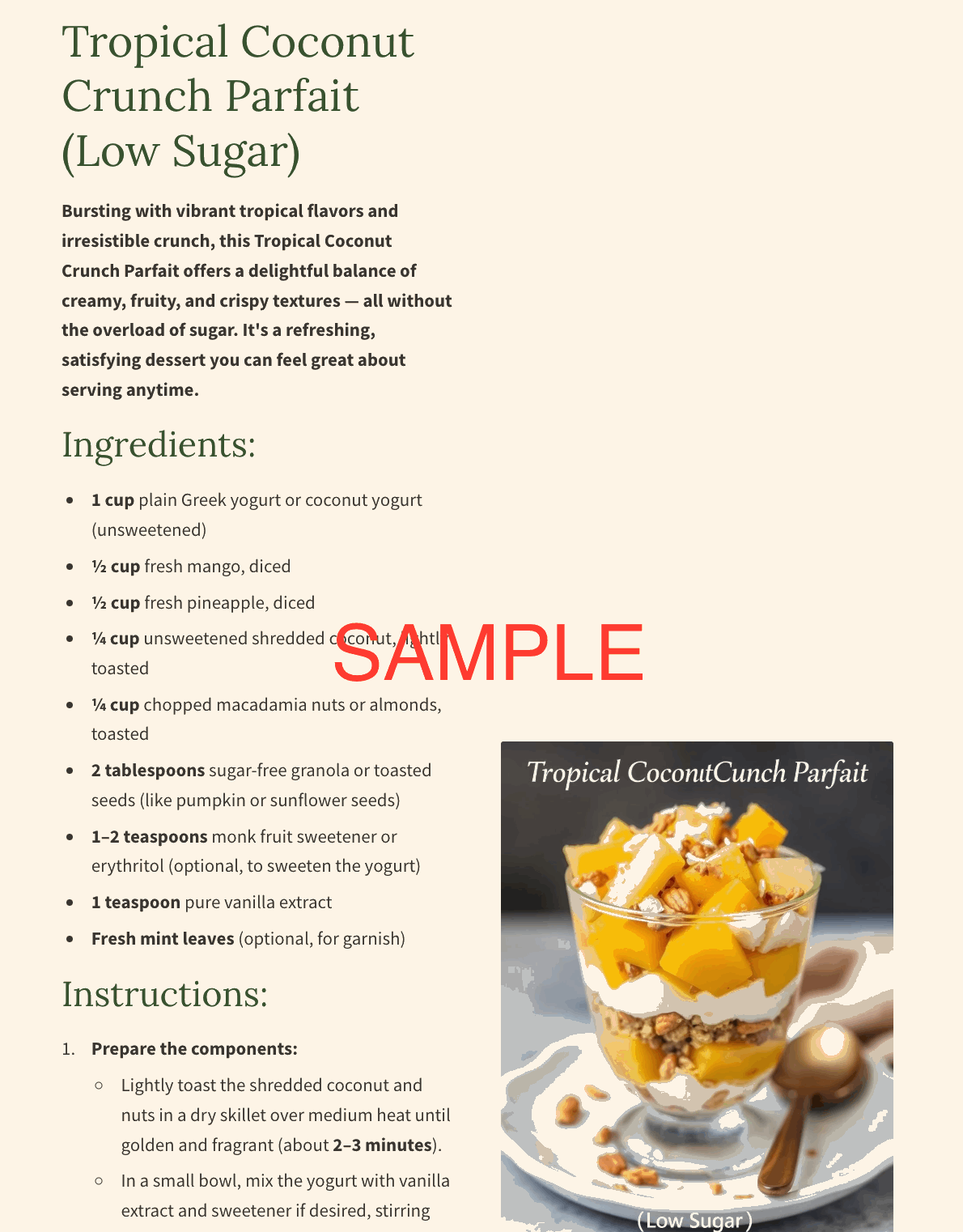 TheBoldFit Guilt-Free Zero Sugar Desserts Tropical Coconut Crunch Parfait with mango pineapple yogurt and nuts