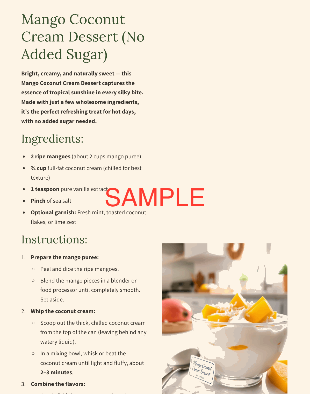 TheBoldFit Guilt-Free Zero Sugar Desserts Mango Coconut Cream Dessert in a glass bowl with fresh mango pieces