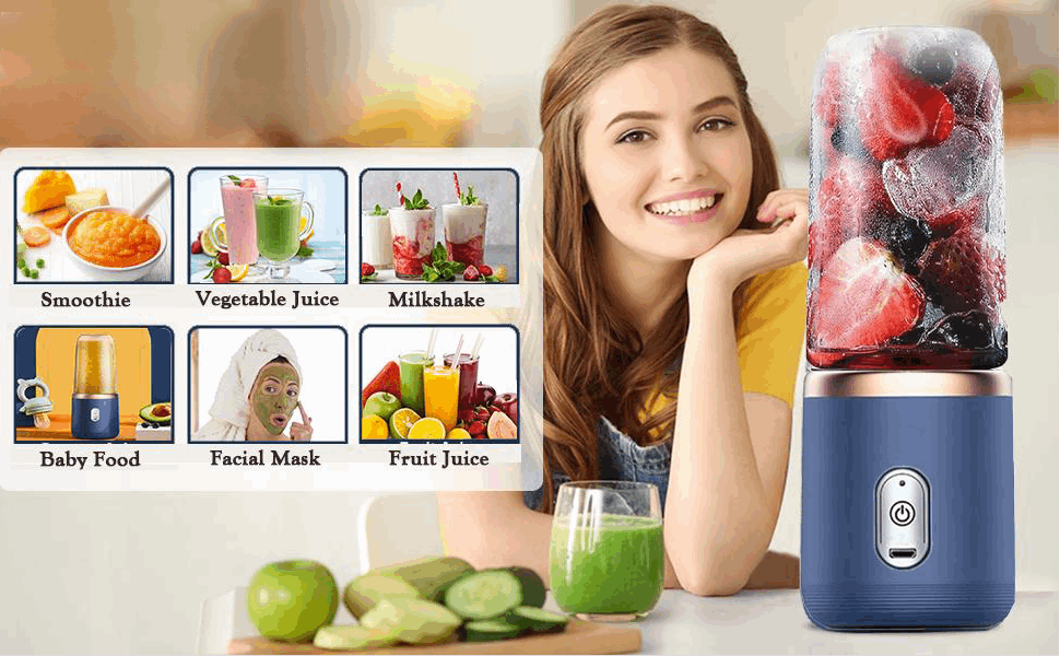 TheBoldFit Portable Blender | 400ml Electric USB Rechargeable Juicer | Handheld Smoothie & Shake Mixer with 2 Bottles & 1 Travel Lid | for Fruits, Gym & Travel Use.