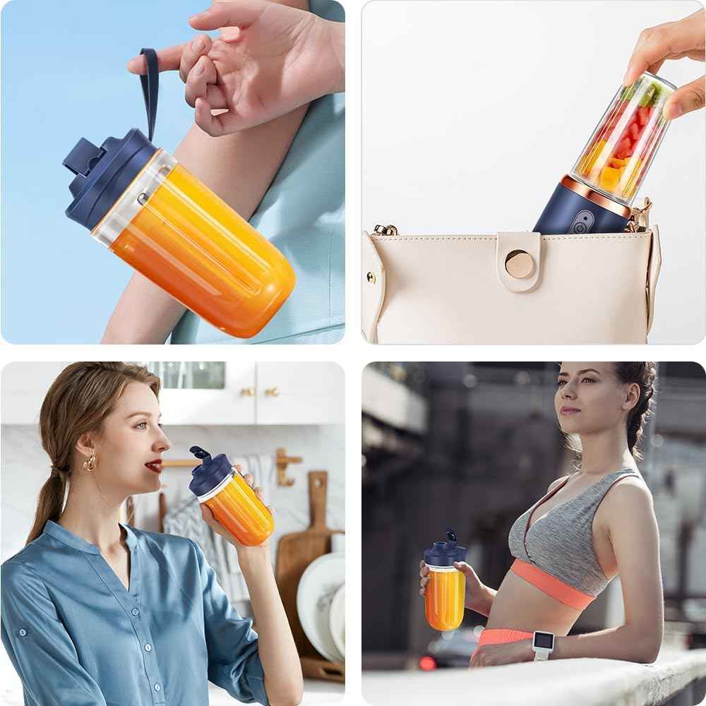 TheBoldFit portable blender Buy one Get one FREE showing handheld, compact design with orange smoothie in different use scenarios