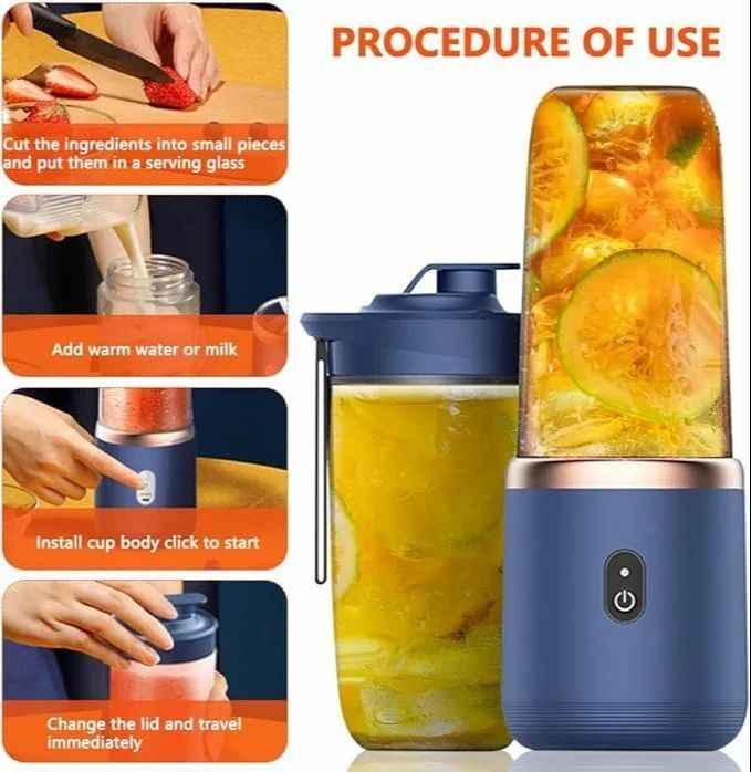 TheBoldFit portable blender Buy one Get one FREE showing usage steps with slicing fruits, adding water, blending, and portable lid