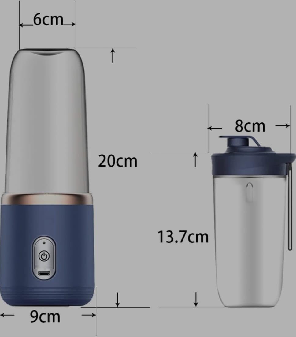 TheBoldFit portable blender Buy one Get one FREE with blue base and clear blender jar showing dimensions
