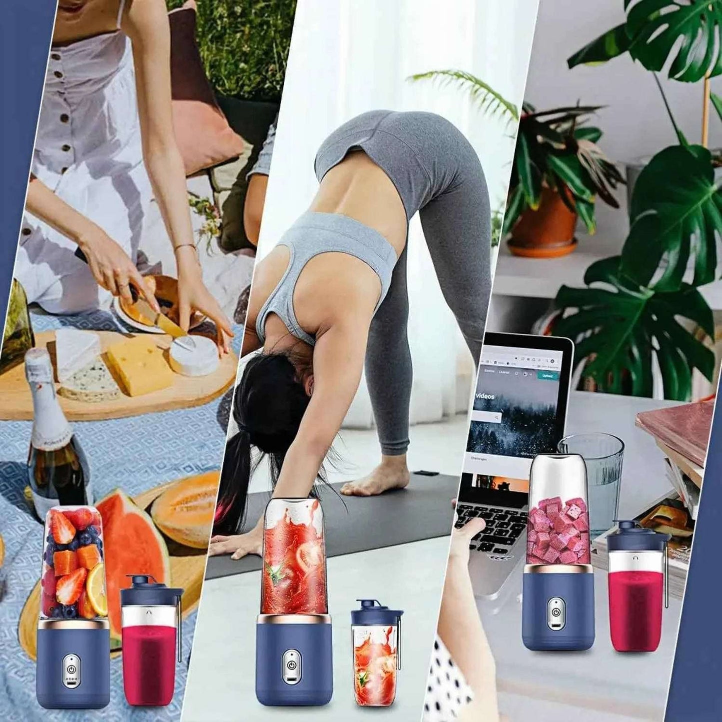 TheBoldFit portable blender Buy one Get one FREE with fresh fruit smoothies in navy and red colors