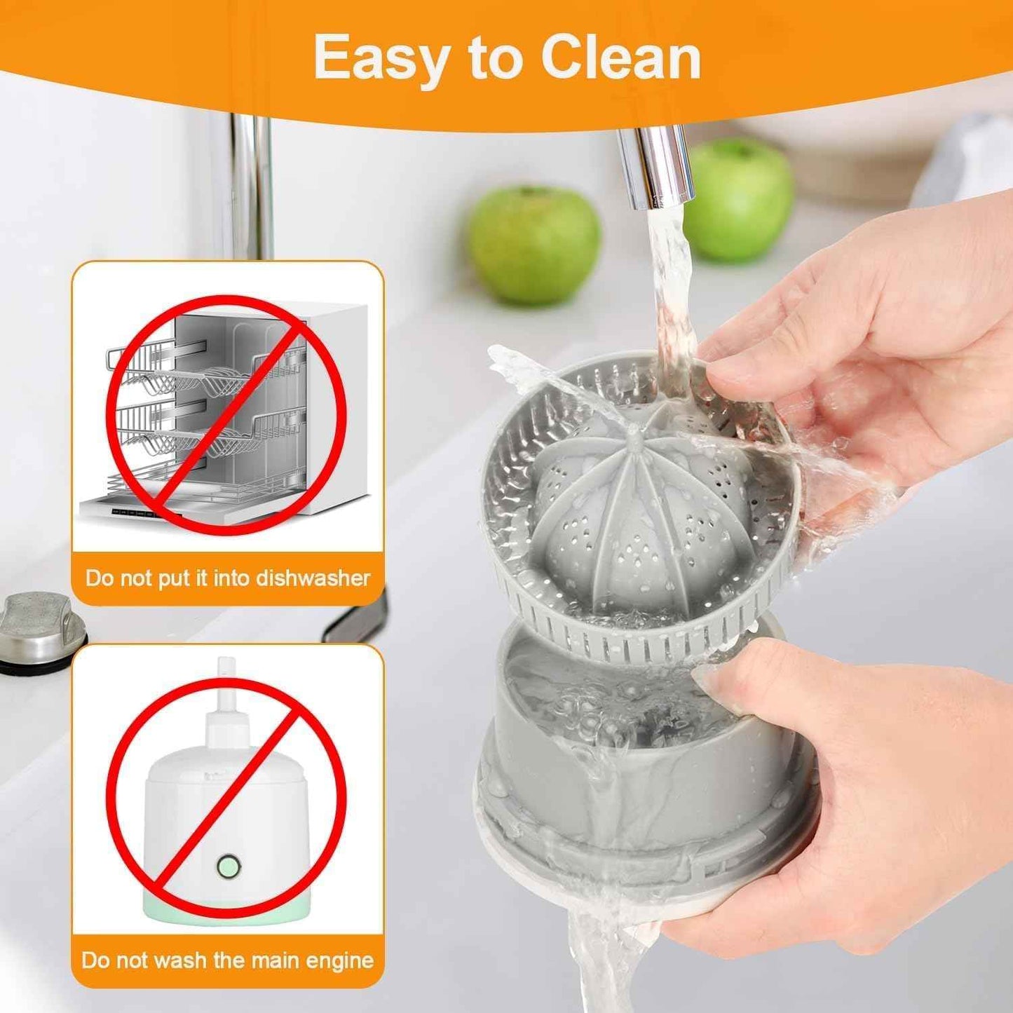 Theboldfit Portable Juicer showing easy to clean juicer parts being rinsed under running water